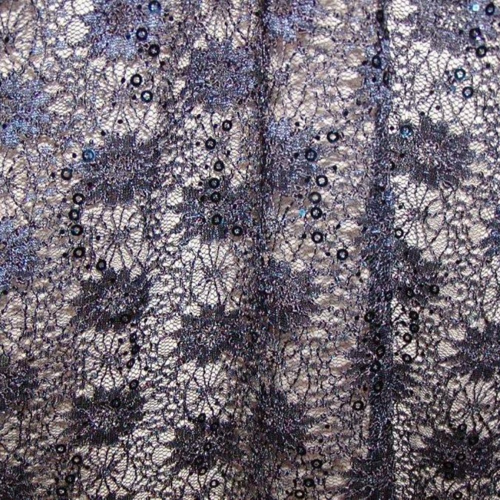 JULIAN TAYLOR WOMENS NAVY SEQUIN FIT FLARE A-LINE OVERLAY DRESS SZ 12 NWT! - Picture 4 of 9